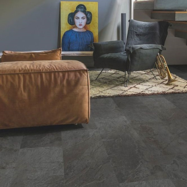 ПВХ плитка клеевая Quick Step Ambient Glue Plus AMGP 40035 Сланец чёрный, 33 класс, Толщина 2,5 мм, 3,841 м2